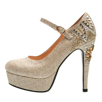 Sparkly Gold Wedding Shoes 2019 Leather Glitter Rhinestone 12 Cm Stiletto Heels Pointed Toe Wedding Pumps