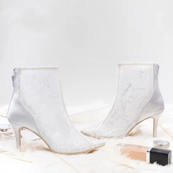 Classy Ivory Wedding Shoes 2019 Leather Lace 8 Cm Stiletto Heels Pointed Toe Wedding Boots