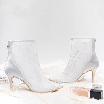 Stijlvolle Ivoor Bruidsschoenen 2019 Leer Kant 8 Cm Naaldhakken Stiletto Spitse Neus Huwelijk Laarzen