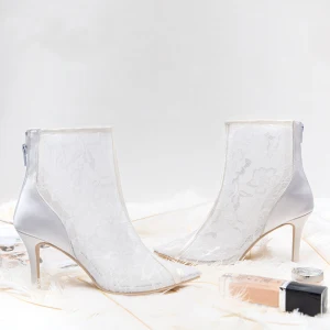 Classy Ivory Wedding Shoes 2019 Leather Lace 8 Cm Stiletto Heels Pointed Toe Wedding Boots
