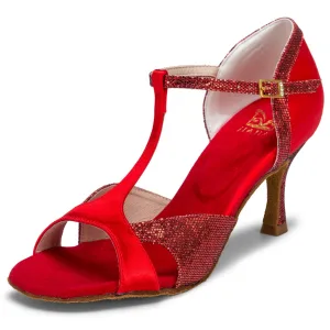 Vintage Retro Red Prom Latin Dance Shoes 2021 7 Cm Stiletto Heels T Strap Open Peep Toe Womens Sandals High Heels