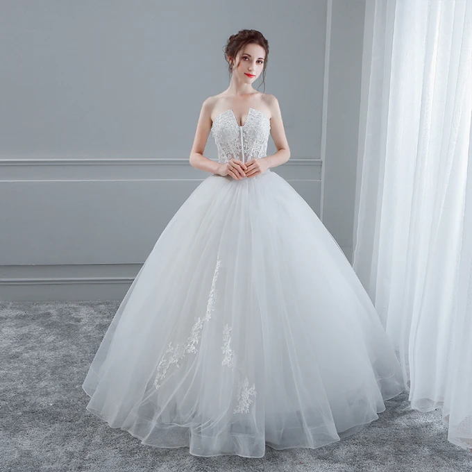 Sexy Hvit Brudekjoler 2018 Ballkjole Blonder Blomst Kjæreste Ryggløse Uten Ermer Lange Bryllup