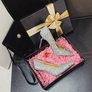 Sparkly Sølv Brudesko 2019 Paljetter 9 Cm Stiletthæler Spisse Bryllup Pumps