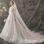Élégant Ivoire Robe De Mariée 2019 Princesse Col Haut En Dentelle Fleur 3/4 Manches Dos Nu Chapel Train