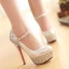 Sparkly Sølv Brudesko 2019 Paljetter Ankelstropp 14 cm Stiletthæler Spisse Bryllup Pumps