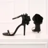 Mooie / Prachtige Zwarte Avond Sandalen Dames 2019 Leer Enkelband Bloem 10 cm Naaldhakken / Stiletto Peep Toe Sandalen