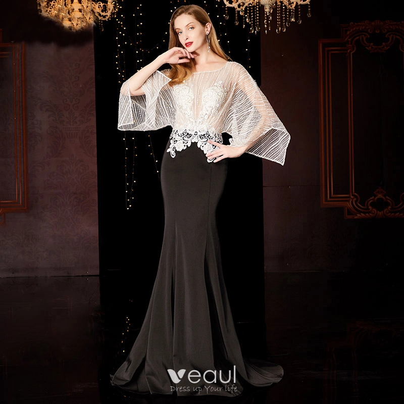Open Back Lace Mermaid Long Sleeves Prom Dress 2019