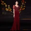 Luxe Bordeaux Robe De Soirée 2019 Princesse V-Cou Perlage Faux Diamant Cristal Perle Paillettes Manches Courtes Dos Nu Train De Balayage Robe De Ceremonie