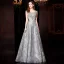 Luxury / Gorgeous Silver Evening Dresses  2019 A-Line / Princess Scoop Neck Lace Sequins Sleeveless Backless Floor-Length / Long Formal Dresses