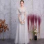 Elegant Silver Evening Dresses  2019 A-Line / Princess V-Neck Rhinestone Lace Flower 1/2 Sleeves Backless Floor-Length / Long Formal Dresses