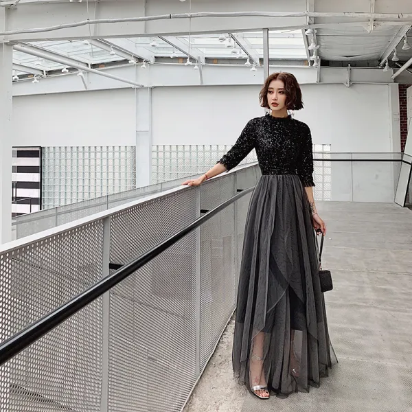 Modern / Fashion Black Evening Dresses 2019 A-Line / Princess Sequins ...