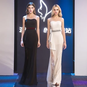 Moderne Mode Noire Robe De Soirée 2019 Trompette Sirène Encolure Dégagée Sans Manches Dos Nu Longue Robe De Ceremonie