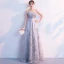 Elegante Silber Abendkleider 2019 A Linie Bandeau Strass Spitze Blumen Ärmellos Rückenfreies Lange Festliche Kleider