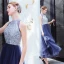 Charmant Océan Bleu Robe De Soirée 2019 Princesse Col Haut Paillettes Sans Manches Longueur Cheville Robe De Ceremonie