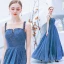 Charming Ocean Blue Evening Dresses  2019 A-Line / Princess Scoop Neck Rhinestone Sequins Sleeveless Floor-Length / Long Formal Dresses