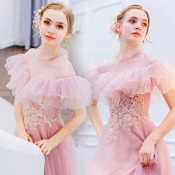 Vintage Originale Charmant Rose Bonbon Robe De Soirée 2019 Princesse Col Haut Perle Paillettes En Dentelle Fleur Manches Courtes Longue Robe De Ceremonie