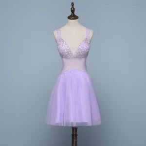 Sexy Lavender Cocktail Dresses 2019 A Line Princess V Neck Beading Rhinestone Sleeveless Backless Short Formal Dresses