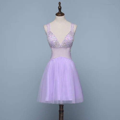sachin and babi light blue dress Sexy Lavender Cocktail Dresses 2019 A-Line / Princess V-Neck Beading  Rhinestone Sleeveless Backless Short Formal