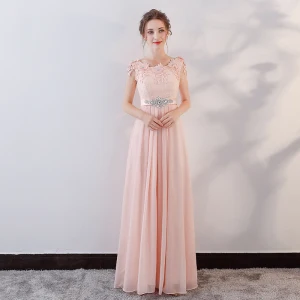 Elegant Perle Rosa Selskapskjoler 2018 Empire Blonder Appliques Krystall Sash Scoop Halsen Ryggløse Uten Ermer Lange Formelle Kjoler