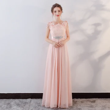 Elegante Parel Roze Avondjurken 2018 Imperium Kant Appliques Kristal Gordel Ronde Hals Ruglooze Mouwloos Lange Gelegenheid Jurken