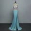 Sexy Bleu Robe De Soirée 2019 Trompette / Sirène V-Cou Faux Diamant En Dentelle Fleur Sans Manches Dos Nu Train De Balayage Robe De Ceremonie