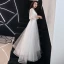 Élégant Blanche Robe De Soirée 2019 Princesse V-Cou Paillettes En Dentelle Fleur 3/4 Manches Longue Robe De Ceremonie