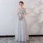 Élégant Gris Robe De Soirée 2018 Princesse Cristal En Dentelle Fleur Appliques Ceinture V-Cou Dos Nu Sans Manches Longue Robe De Ceremonie