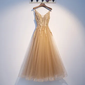 Elegante Champagne Avondjurken 2019 A Lijn Spaghettibandjes Kralen Pailletten Kant Bloem Mouwloos Ruglooze Lange Gelegenheid Jurken