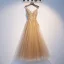 Élégant Champagne Robe De Soirée 2019 Princesse Bretelles Spaghetti Perlage Paillettes En Dentelle Fleur Sans Manches Dos Nu Longue Robe De Ceremonie
