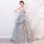 Modern / Fashion Sage Green Silver Prom Dresses 2019 A-Line / Princess Spaghetti Straps Lace Flower Sleeveless Backless Cascading Ruffles Floor-Length / Long Formal Dresses