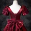 Vintage / Retro Burgundy Prom Dresses 2025 Ball Gown Square Neckline Puffy Short Sleeve Backless Bow Floor-Length / Long Prom Formal Dresses