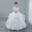 Elegant White Wedding Dresses 2018 Ball Gown Lace Flower Scoop Neck Pierced Cascading Ruffles 1/2 Sleeves Floor-Length / Long Wedding