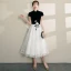 Chinese style Black Homecoming Graduation Dresses 2019 A-Line / Princess High Neck Lace Flower Star Short Sleeve Tea-length Formal Dresses