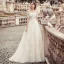 Chic / Beautiful Champagne Wedding Dresses 2019 A-Line / Princess Off-The-Shoulder Star Beading Lace Flower Short Sleeve Backless Floor-Length / Long