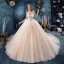 Schöne Champagner Brautkleider / Hochzeitskleider 2019 Ballkleid Rüschen Bandeau Perlenstickerei Ärmellos Rückenfreies Königliche Schleppe