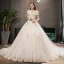 Élégant Champagne Robe De Mariée 2019 Princesse De l'épaule Perle Paillettes En Dentelle Fleur Manches Courtes Chapel Train