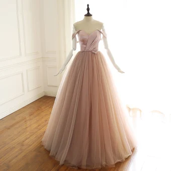 Élégant Rougissant Rose Robe De Bal 2019 Princesse De L 039 Épaule Noeud Sans Manches Dos Nu Longue Robe De Ceremonie