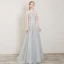 Elegant Grey Evening Dresses  2019 A-Line / Princess Scoop Neck Appliques Lace Flower Sleeveless Backless Floor-Length / Long Formal Dresses