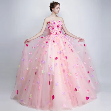 Chic Beautiful Flower Fairy Candy Pink Prom Dresses 2019 A Line Princess Strapless Appliques Sleeveless Backless Bow Floor Length Long Formal Dresses