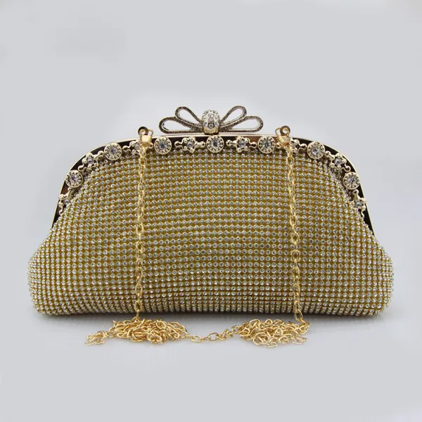 Sparkly Bling Bling Gold Clutch Bags Beading Rhinestone Velour Metal Cocktail Party Evening Party Accessories 2019