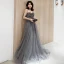 Modern / Fashion Grey Evening Dresses  2019 A-Line / Princess Spaghetti Straps Beading Sequins Sleeveless Backless Sweep Train Formal Dresses