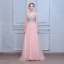 Élégant Rougissant Rose Robe De Bal 2018 Princesse Perlage Paillettes Cristal Perle V-Cou Dos Nu Sans Manches Longue Robe De Ceremonie