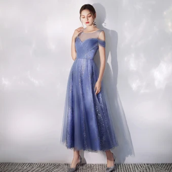 Chic Belle Océan Bleu De Retour Robe De Graduation 2019 Princesse Encolure Dégagée Paillettes Sans Manches Dos Nu Longueur Cheville Robe De Ceremonie