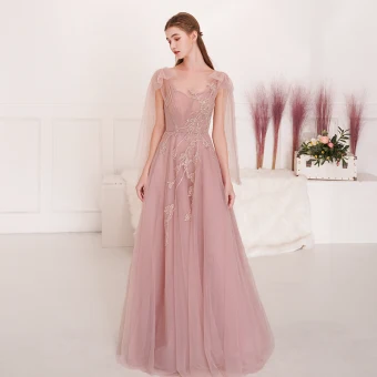 Chic Belle Rougissant Rose Robe De Soirée 2019 Princesse Encolure Carrée Perlage Cristal Sans Manches Dos Nu Longue Robe De Ceremonie
