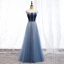 Chic / Belle Océan Bleu Robe De Soirée 2019 Princesse Bretelles Spaghetti Daim Perlage Cristal Sans Manches Dos Nu Longue Robe De Ceremonie