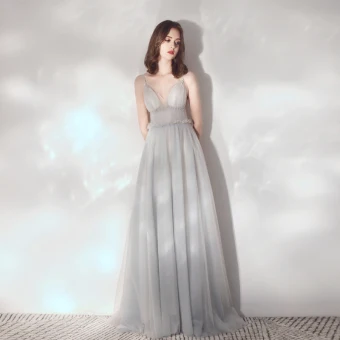 Elegant Grey Evening Dresses 2019 A Line Princess Spaghetti Straps Sequins Sleeveless Backless Floor Length Long Formal Dresses