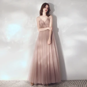 Chic Beautiful Blushing Pink Evening Dresses 2019 A Line Princess Ruffle Spaghetti Straps Bow Sleeveless Backless Floor Length Long Formal Dresses