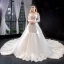 Luxury / Gorgeous Ivory Wedding Dresses 2019 Trumpet / Mermaid Scoop Neck Beading Sequins Lace Flower Long Sleeve Backless Detachable Chapel Train