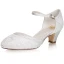 Simple Ivoire En Dentelle Satin Chaussure De Mariée 2021 5 cm Talons Épais À Bout Rond Mariage Talons Hauts