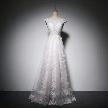 Elegant White Pearl Pink Evening Dresses 2018 A Line Princess Lace Appliques Scoop Neck Backless Sleeveless Floor Length Long Formal Dresses